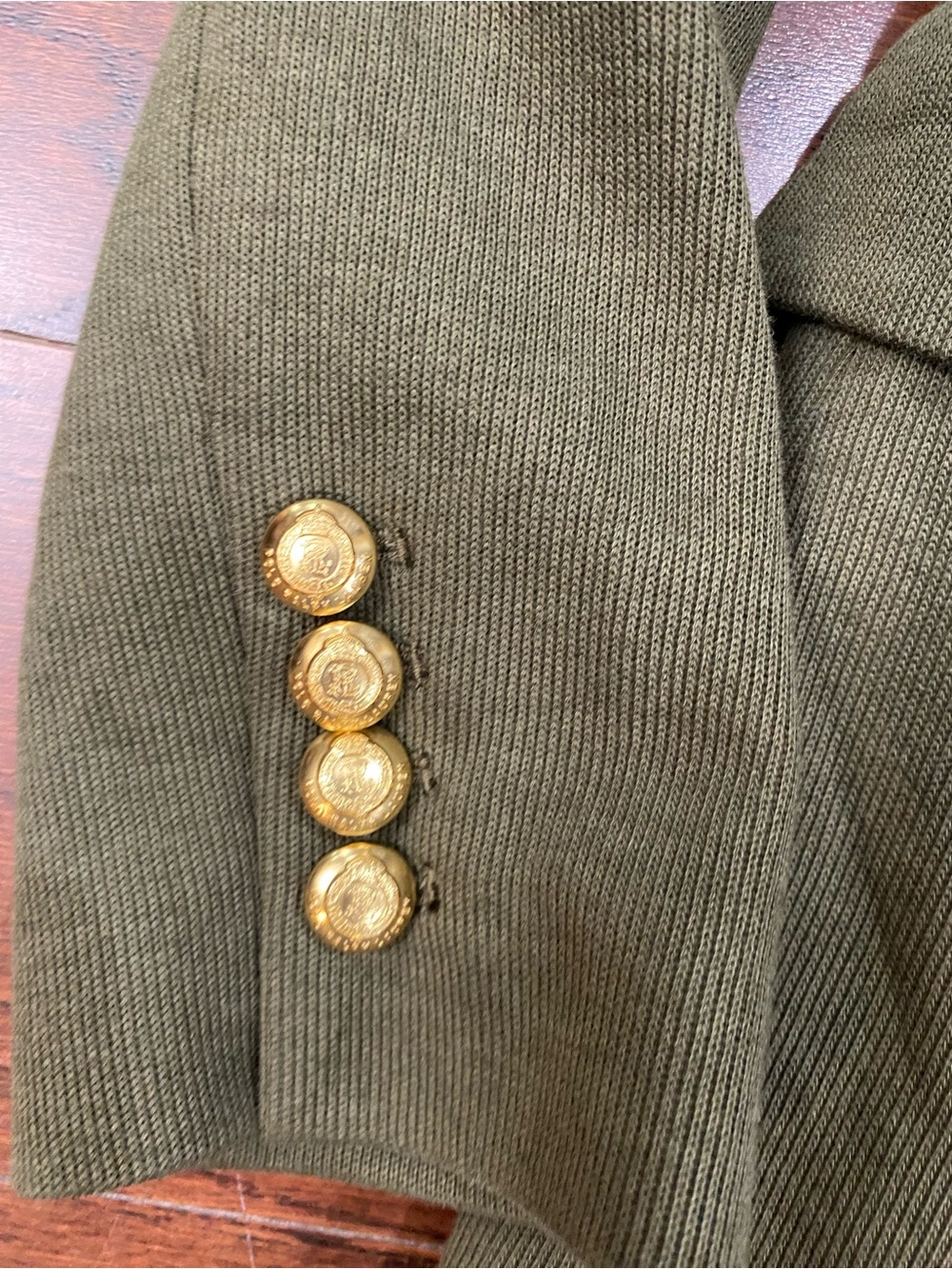 Lauren Ralph Lauren Knit Blazer Jacket Gold Button Army Green Women Size 4 - Picture 2 of 7